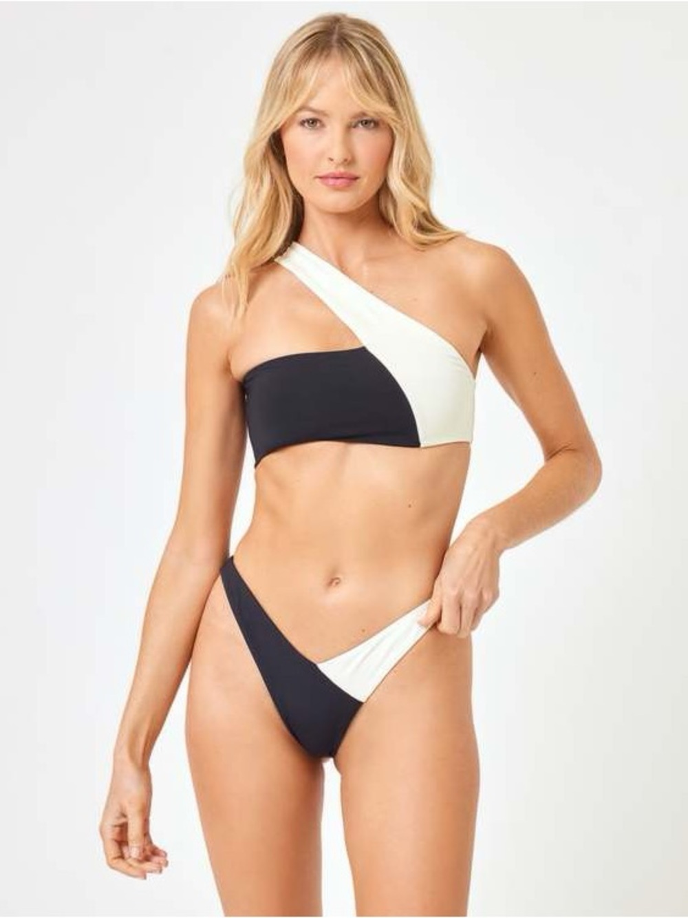 l*space Black and White One-Shoulder Colorblock Bikini